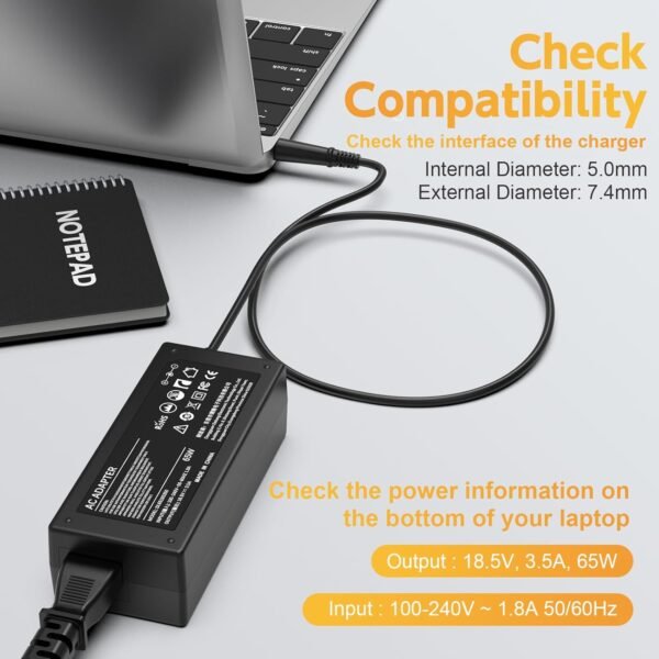 Regatech Hp Pavilion DV5-1000US Laptop Charger 65W Adapter 18.5V 3.5A